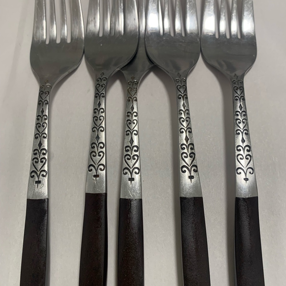 VTG Flatware INR2 by Interpur 8” Dinner Fork, Stainless w/Brown Handle, Set of 5
